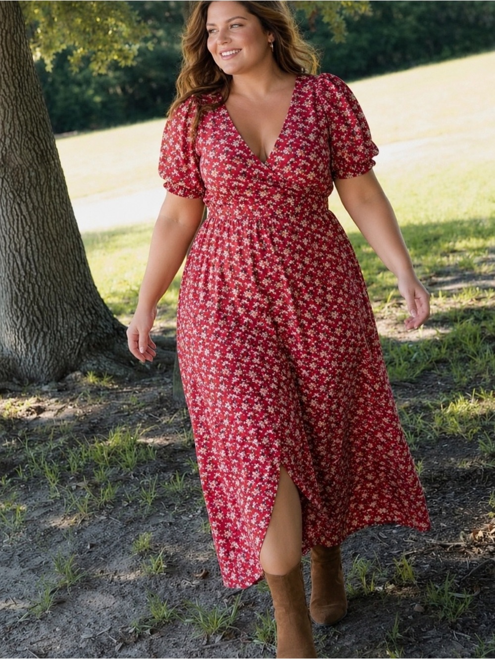 Natural Life The Sophia Wrap Maxi Dress in Red Floral XL